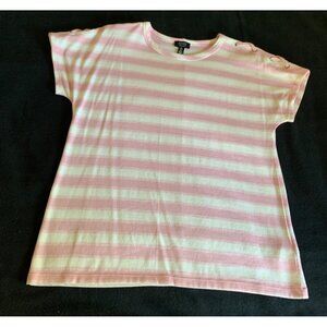 Jones New York Pink & White Striped Size Large T-Shirt Grommet Detail